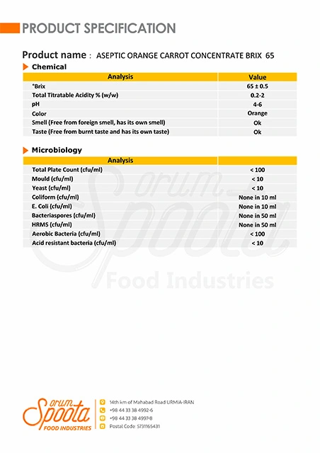 carrot concentrate analyze sheet